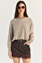 Women's Beige Boat Neck Oversize Sleeves Mercerized Cape Knitwear Blouse Tk261145 60286540