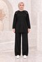 Women's Hijab Shoulder Gold Buttoned Tunic Wide Leg Pants Double Set - 4