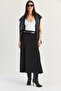 Women's Black Belted A-Line Pieced Long Skirt 4420 60286523 - 4