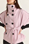 Women's Pink Stand Collar Epaulet Detailed Belted Short Sleeve Jacket 2096 60286531 - 5