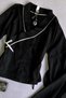 China Style Mandarin Collar Black with White Stripes Long Sleeve Crop Blouse - 2