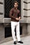 Brown Slim Fit Judge Collar Zippered Men's Knitwear Sweater E7518 - 2