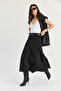 Women's Black Belted A-Line Pieced Long Skirt 4420 60286523 - 3
