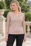 Women's V-Neck Long Sleeve Sleeves with Stripe Detail, Body-Fitting, Flexible Lycra, Stylish Casual Powder Knitwear Blouse - 6