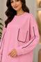 Women's Crew Neck Pocket Detailed Side Striped Ribbed Tunic Trousers Double Set - 2