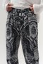 Engrave Motif Patterned Pleated Shalwar with Elastic Waist and Cuffs - 7