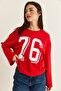 Women's Red Print Detailed Long Sleeve Oversize Modal Blouse 12511 60286532 - 2