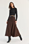 Women's Bitter Brown Belted A-Line Pieced Long Skirt 4420 60286523 - 3