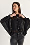 Women's Black Buttoned Oversize Mercerized Knitwear Cape Blouse 2869 60286538 - 5