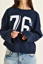 Women's Navy Blue Print Detailed Long Sleeve Oversize Modal Blouse 12511 60286532 - 5