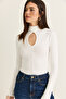 Women's White Drop Neck Detailed High Collar Modal Blouse Ca506 60286533 - 3