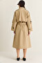 Women's Beige Windbreaker Detailed Epaulet Belted Oversize Lined Trench Coat 2020 60286525 - 8