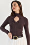 Women's Bitter Coffee Drop Low-Cut Detailed Stand Collar Modal Blouse Ca506 60286533 - 4