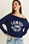 Women's Navy Blue London Printed Boat Neck Modal Blouse 6199 60286522 - 3