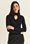 Women's Black Drop Neck Detailed High Collar Modal Blouse Ca506 60286533 - 3