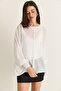 Women's Ecru Button-Closed Oversize Mercerized Knitwear Cape Blouse 2869 60286538 - 4