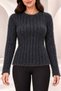 Women's Boat Neck Ribbed Long Beard Fuzzy Soft Textured Long Sleeve Knitwear Sweater Blouse - 2