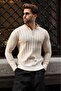 Stone Color Slim Fit Stand Collar Zippered Men's Knitwear Sweater E7518 - 4