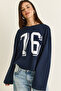 Women's Navy Blue Print Detailed Long Sleeve Oversize Modal Blouse 12511 60286532