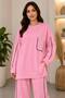 Women's Crew Neck Pocket Detailed Side Striped Ribbed Tunic Trousers Double Set - 5