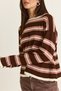 Women's Brown-Cream Crew Neck Striped Oversize Slim Knitwear Blouse 0543 60286536 - 7