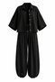 Black Snap Detailed Elastic Cuffed Poncho Set - 4181