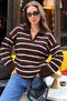 Women's Shirt Collar Striped Sports Knitwear Sweater