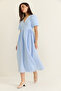 Women's Baby Blue Double Breasted Balloon Sleeve Long Muslin Dress 3034 60283364 - 6