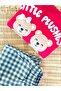Girl's Front and Back Bear Printed Sweatshirt with Checkered Bottom Woven Denim Jeans Bottom Top Set - 5