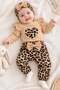 Girl baby set leopard patterned 3-piece girl baby set body-bottom and bandana set 0-12 months old - 2
