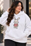 Women's Plus Size Rabbit Printed Hooded 2-Piece Tracksuit Set Oversize Comfortable Fit Casual Sports Set - 2