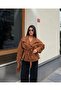 Women's Tan Snap-Closure Stand Collar Suede Jacket - 4