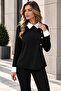 Women's Long Sleeve White Collared Button Detailed Stylish Crepe Blouse
