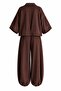 Brown Snap Detailed Elastic Cuffed Poncho Set - 4181 - 2