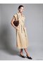 Two Mt Shop Quality Lcw Studio Beige Plain Standard & Regular Jacket Collar Long Dress