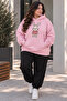 Women's Plus Size Rabbit Printed Hooded 2-Piece Tracksuit Set Oversize Comfortable Fit Casual Sports Set - 2