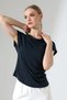 Women's Cupro Modal Silky Degaje Collar Navy Blue Blouse - 2