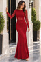 Invitation Elegance - Women's Long Sleeve Floral Lace Waist Detailed Crew Neck Crepe Maxi Dress - 2