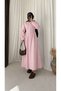 Fine Striped Dress with Front Pleated Detail - Powder & White