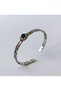 Silver Antique Navy Blue Stone Space Patterned Handcuff Bracelet – Silver Color Tarnish-Resistant Steel Vintage Adjustable Women's Bracelet - 4
