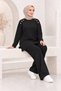 Women's Shoulder Copper Button Detailed Crew Neck Oysho Fabric Wide Leg Tunic Trousers Hijab Double Set - 2