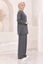 Women's Shoulder Copper Button Detailed Crew Neck Oysho Fabric Wide Leg Tunic Trousers Hijab Double Set - 5