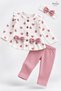 Baby Girl Set with Heart Patterned Bow and Headband, 3-Piece Top and Bottom Set for 3, 6, 9, 12 Months - 3
