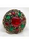 Bronze Women's Ring Authentic Copper Jewelry Green Zircon Red Stone Round Outline Victorian Adjustable - 4