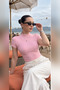 Women's Light Pink Short Sleeve Blouse - 6