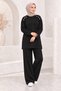 Women's Shoulder Copper Button Detailed Crew Neck Oysho Fabric Wide Leg Tunic Trousers Hijab Double Set - 8