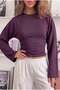 Women's Plum Color Crew Neck Waist-Fitted Spanish Long Sleeve Blouse - 2