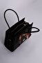 Black hand and shoulder bag with top ribbon detail scarf - 4