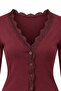 2244 Women's Lace Detailed V-Neck Buttoned Long Sleeve Blouse Claret Red - 2