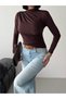 Women's Half Turtleneck Long Sleeve Sandy Fabric Blouse with Shoulder and Side Gathering - 3
